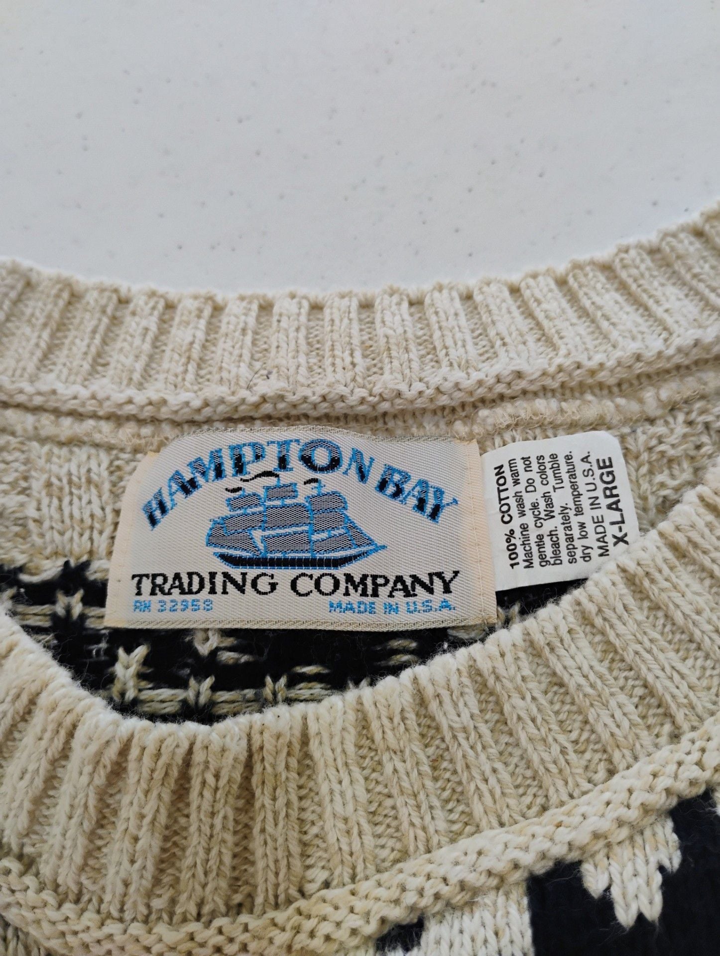 Vintage Hampton Bay Trading Co Cotton Knit Sweater, XL — Made in USA 5