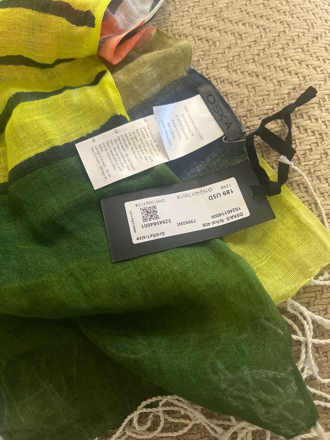 NWT OSKA Schal 408 Lightweight Check Scarf Kiwi Green Multi 4