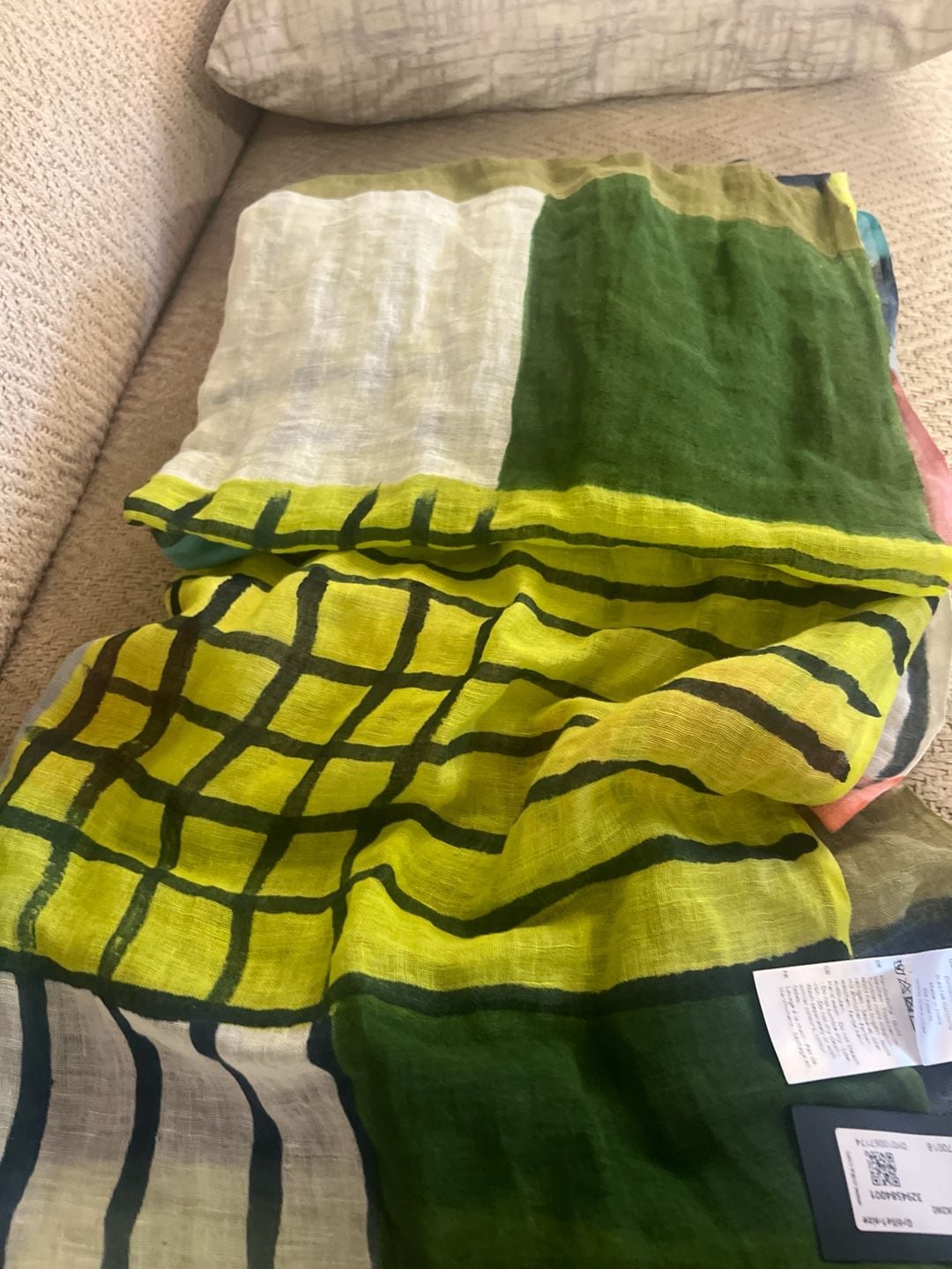 NWT OSKA Schal 408 Lightweight Check Scarf Kiwi Green Multi 5
