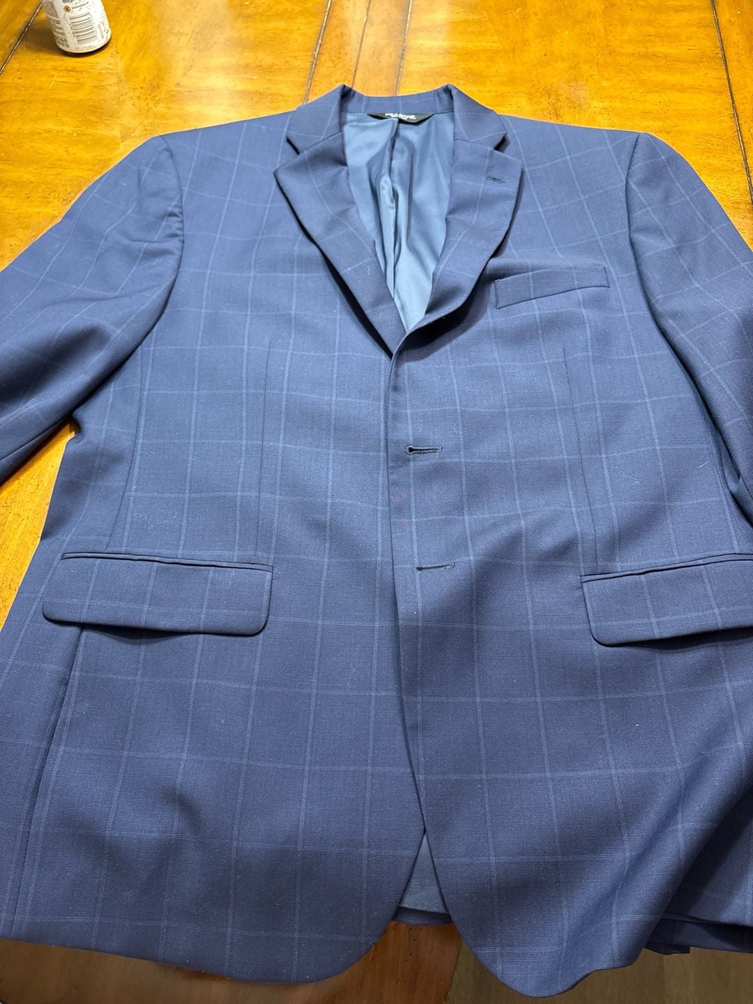 Jos. A. Bank Traveler Tailored Fit Blue Plaid 100% Wool Suit Jacket 44R 1
