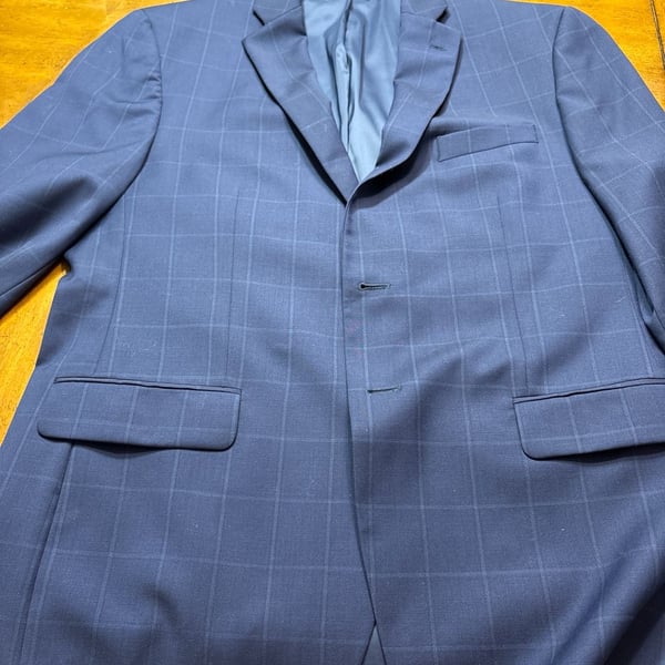 Jos. A. Bank Traveler Tailored Fit Blue Plaid 100% Wool Suit Jacket 44R