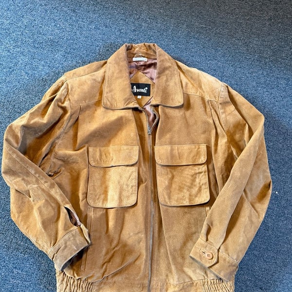 Vintage Avanti Tan Suede Leather Bomber Jacket Made in Yugoslavia Size L