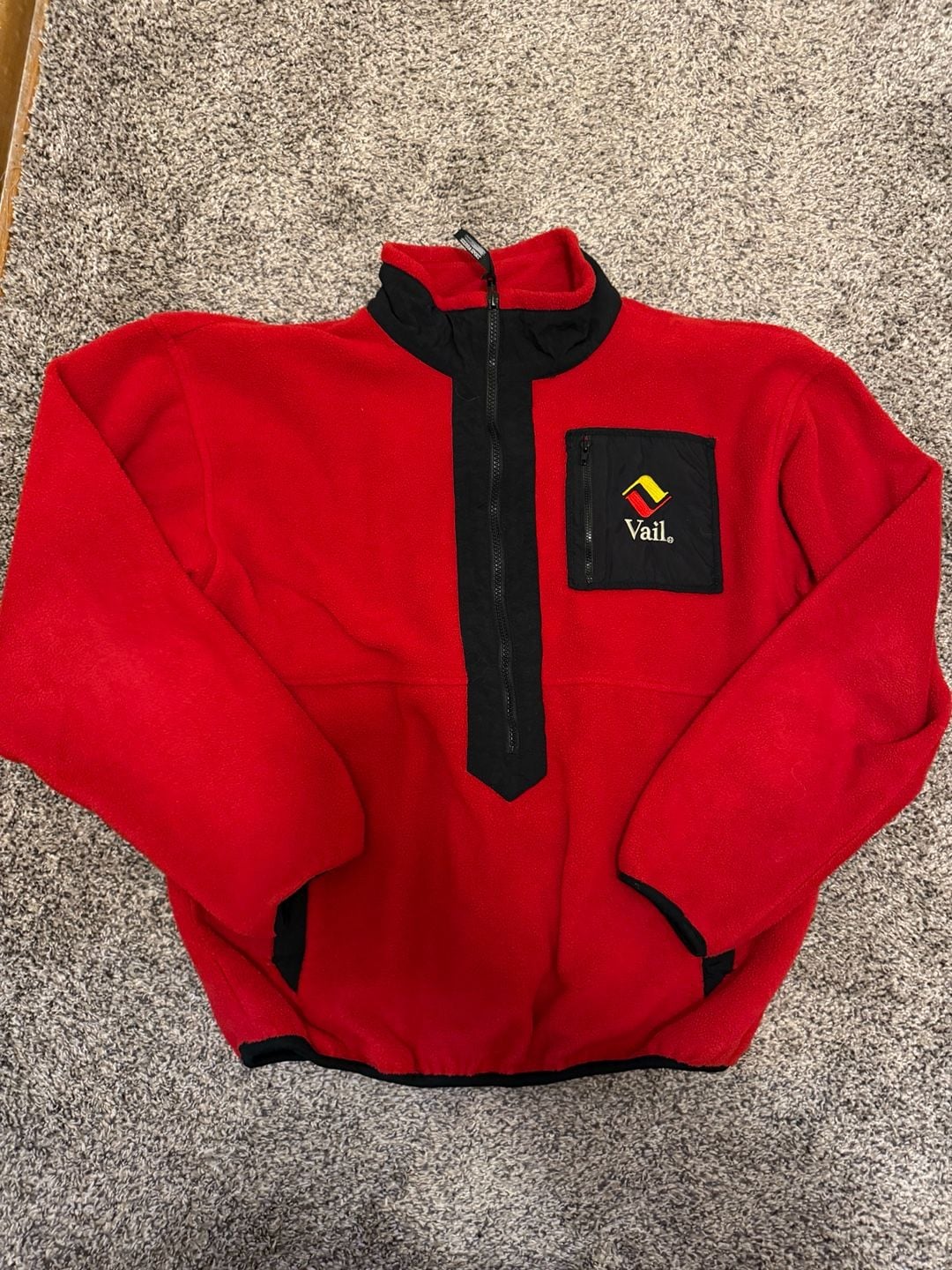Vintage Sierra Sport Vail China Bowl Red Fleece 1/2 Zip Pullover Unisex Large 2
