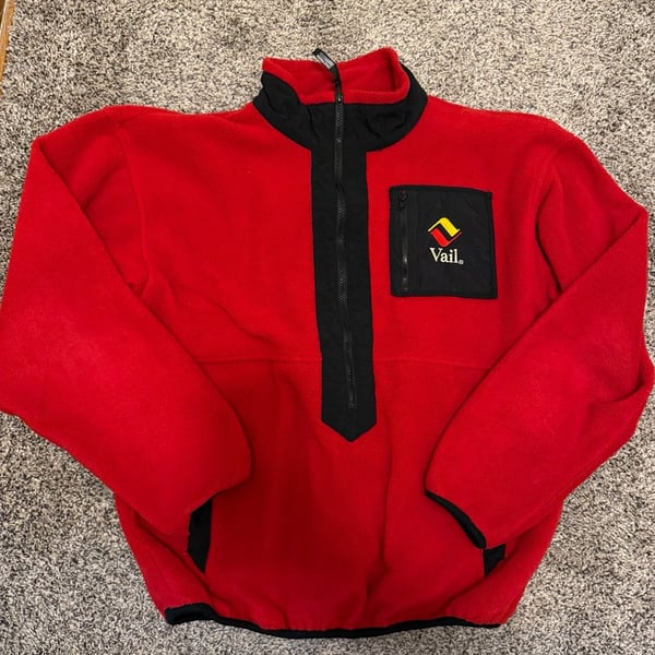 Vintage Sierra Sport Vail China Bowl Red Fleece 1/2 Zip Pullover Unisex Large
