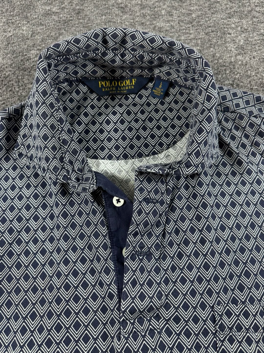 Polo Golf Ralph Lauren Men's Navy and White Geometric Print Cotton Polo Shirt 7