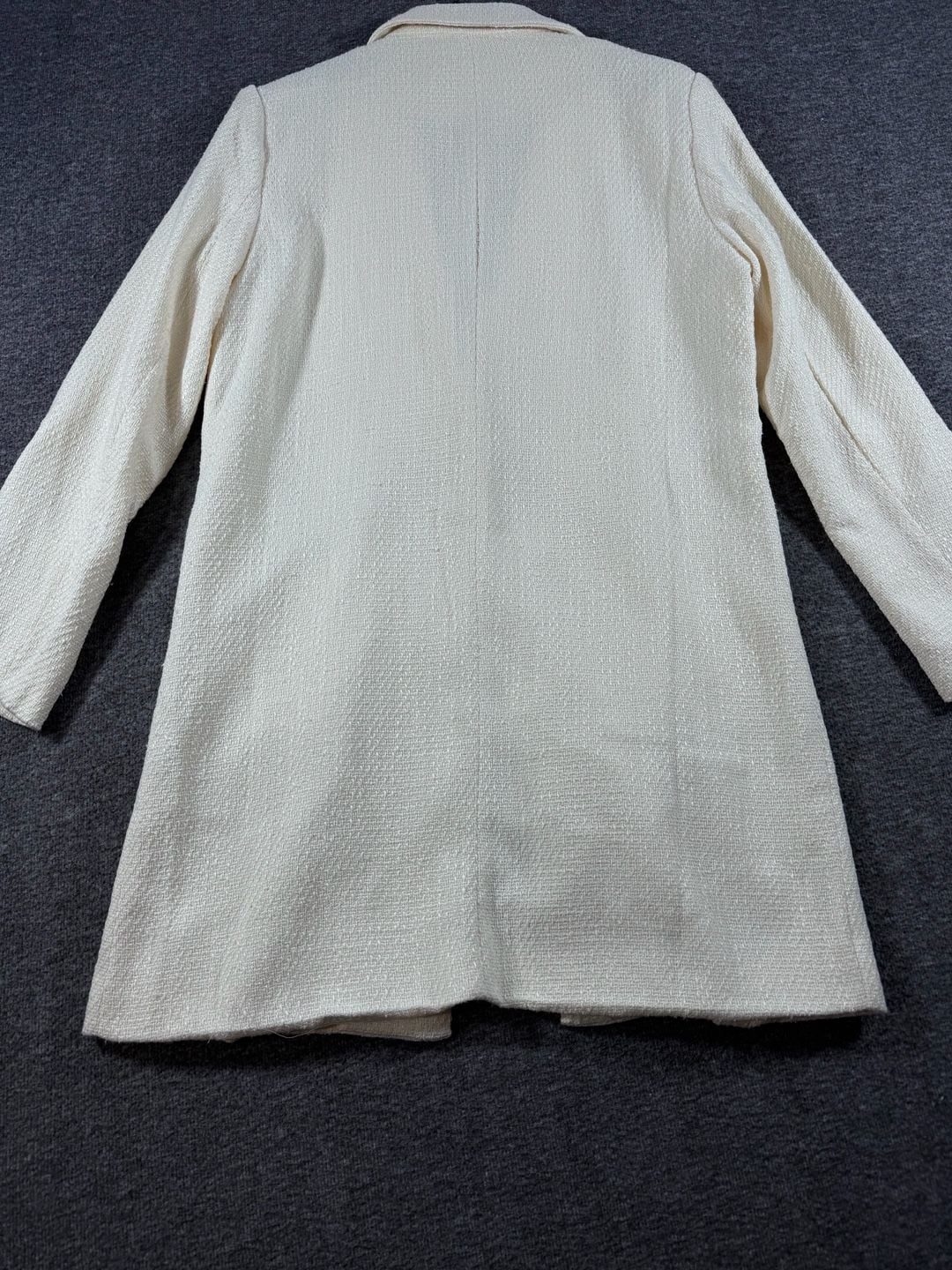 BiBi White Textured Tweed Longline Blazer Jacket with Gold Buttons Size S 8