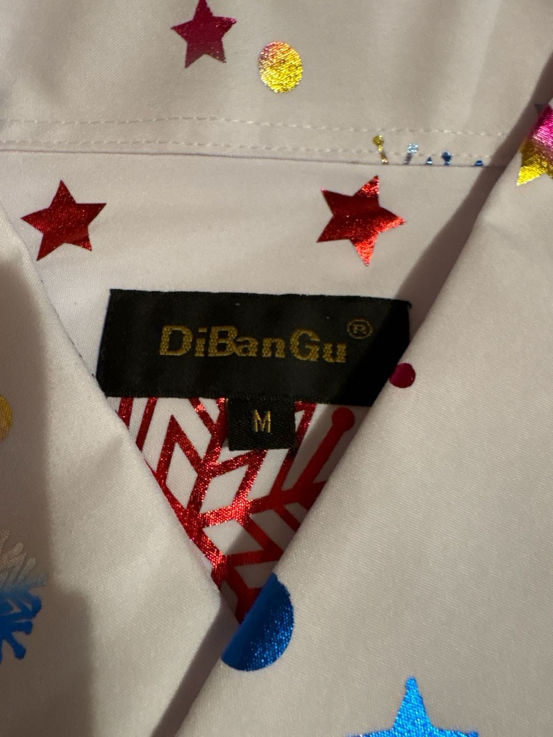DiBanGu Mens Colorful Metallic Snowflake and Star Christmas Dress Shirt Long Sleeve NWT 3