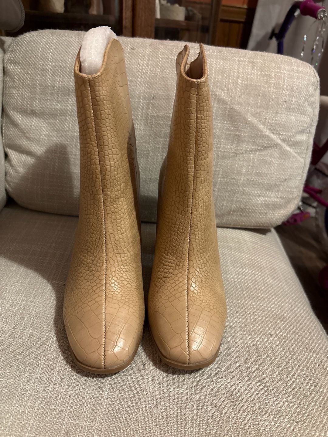 Journee Collection Brekinn Tru Comfort Foam Tan Croc Embossed Square Toe Bootie 1