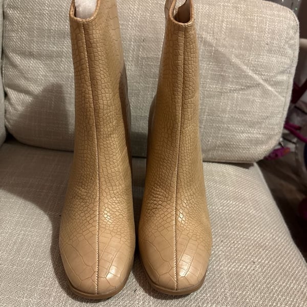 Journee Collection Brekinn Tru Comfort Foam Tan Croc Embossed Square Toe Bootie