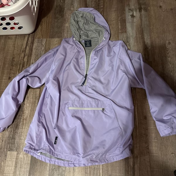 Charles River Apparel Women's Classic Lined Hooded Anorak Pullover Jacket Size Large Purple