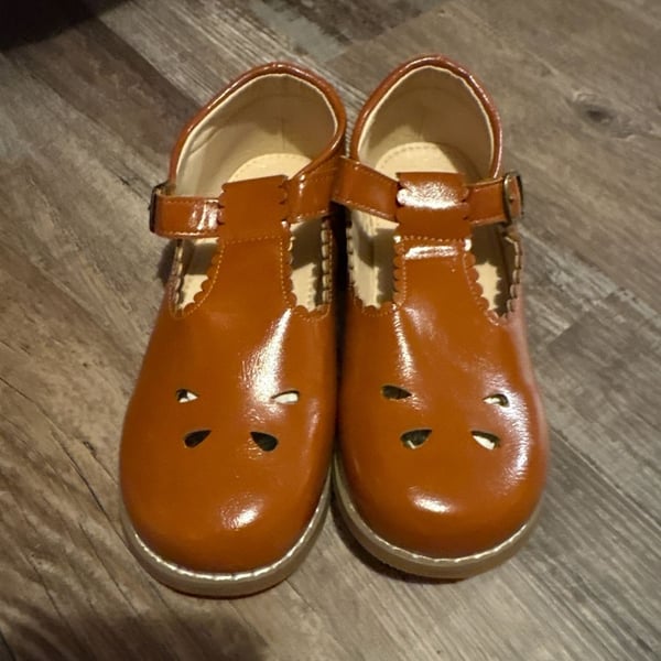 Felix & Flora Toddler Girl Brown Faux Leather Cutout T-Strap Mary Jane Dress Shoes