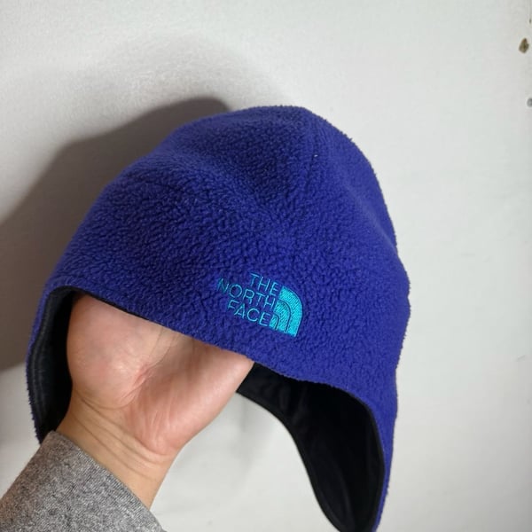 Vintage 90s The North Face Polartec Fleece Earflap Hat Blue Made in USA Large
