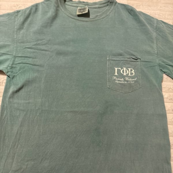 Gamma Phi Beta Parents Weekend 2013 Comfort Colors Pocket T-Shirt Sage Green