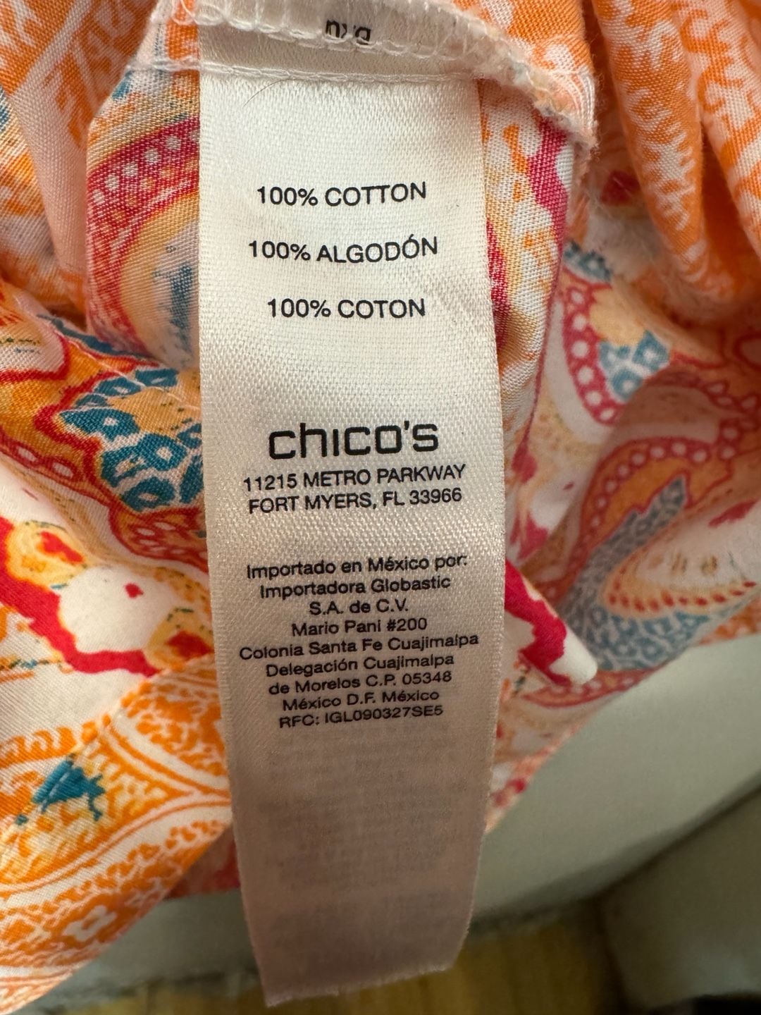 Chico's No Iron Wrinkle Resistant 100% Cotton Paisley Button Front Shirt Size 1 5