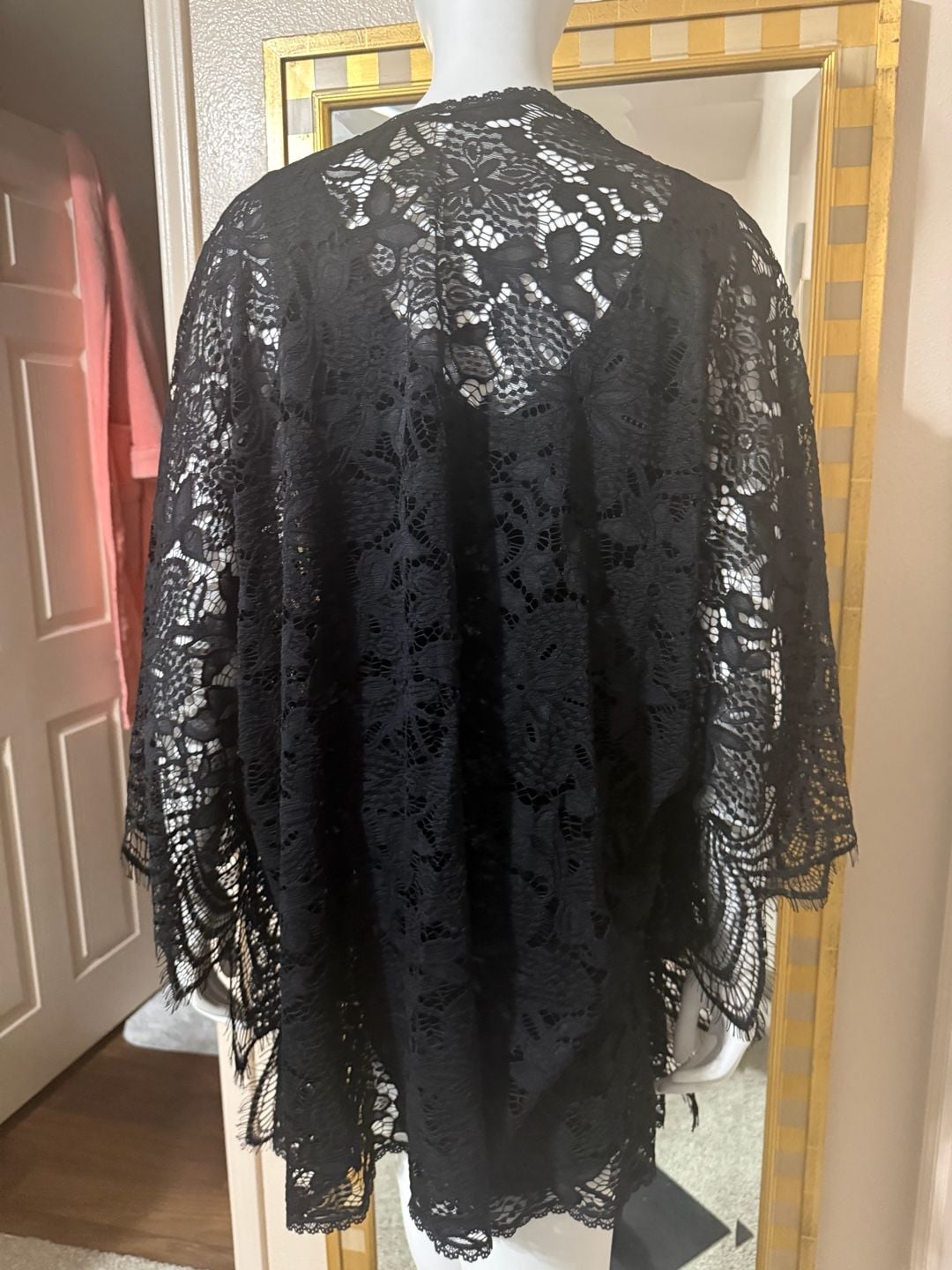 In Bloom by Jonquil Black Floral Lace High-Low Kimono Cardigan Cover-Up One Size 4