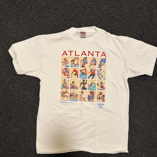 Vintage 1996 Atlanta Summer Olympics USPS Stamps Graphic T-Shirt