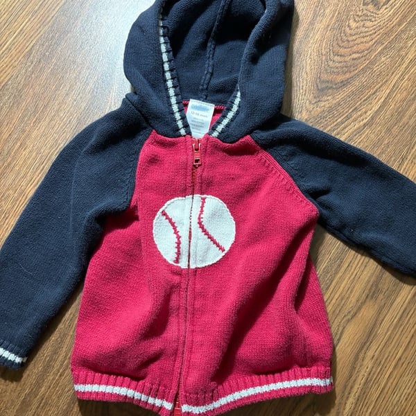 Gymboree 12-18 Months Baby Boys Baseball Knit Zip-Up Hooded Sweater Jacket