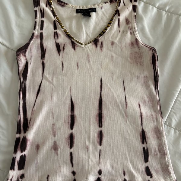 Grace Elements Brown Tie Dye Ribbed V-Neck Tank Top with Studded Accents