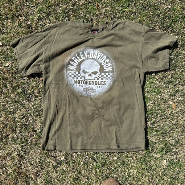Harley-Davidson Sturgis South Dakota Military Green Skull Graphics T-Shirt XL