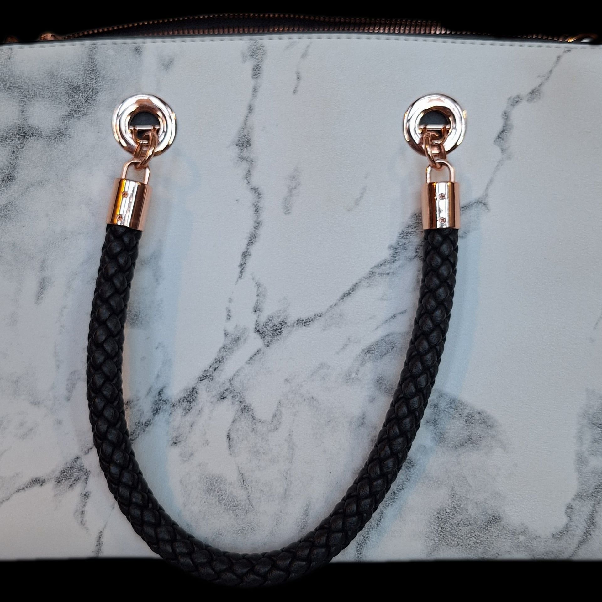Charming Charlie Marble Print Handbag with Braided Handles - Polished Rose Gold Hardware 2