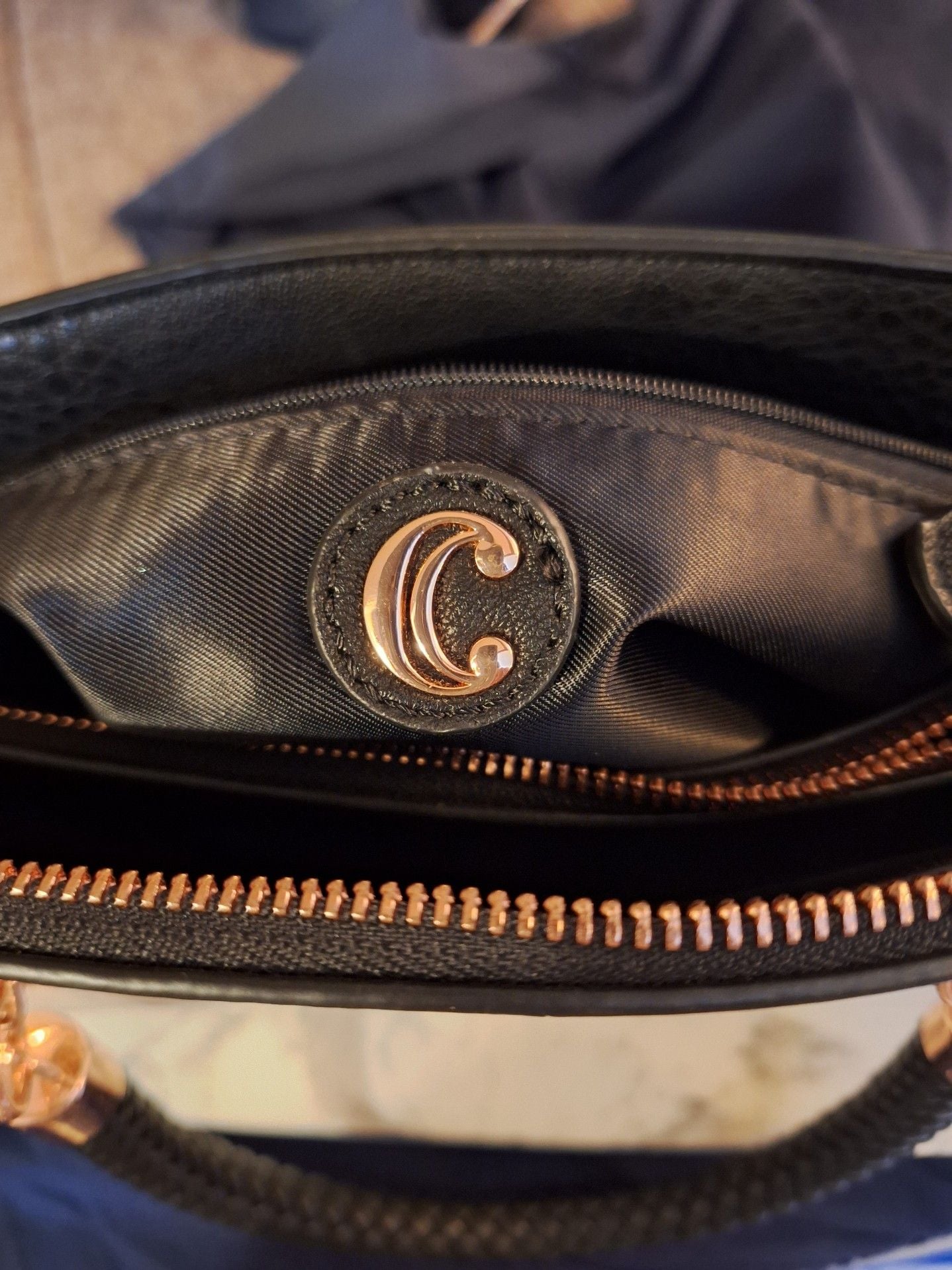 Charming Charlie Marble Print Handbag with Braided Handles - Polished Rose Gold Hardware 7