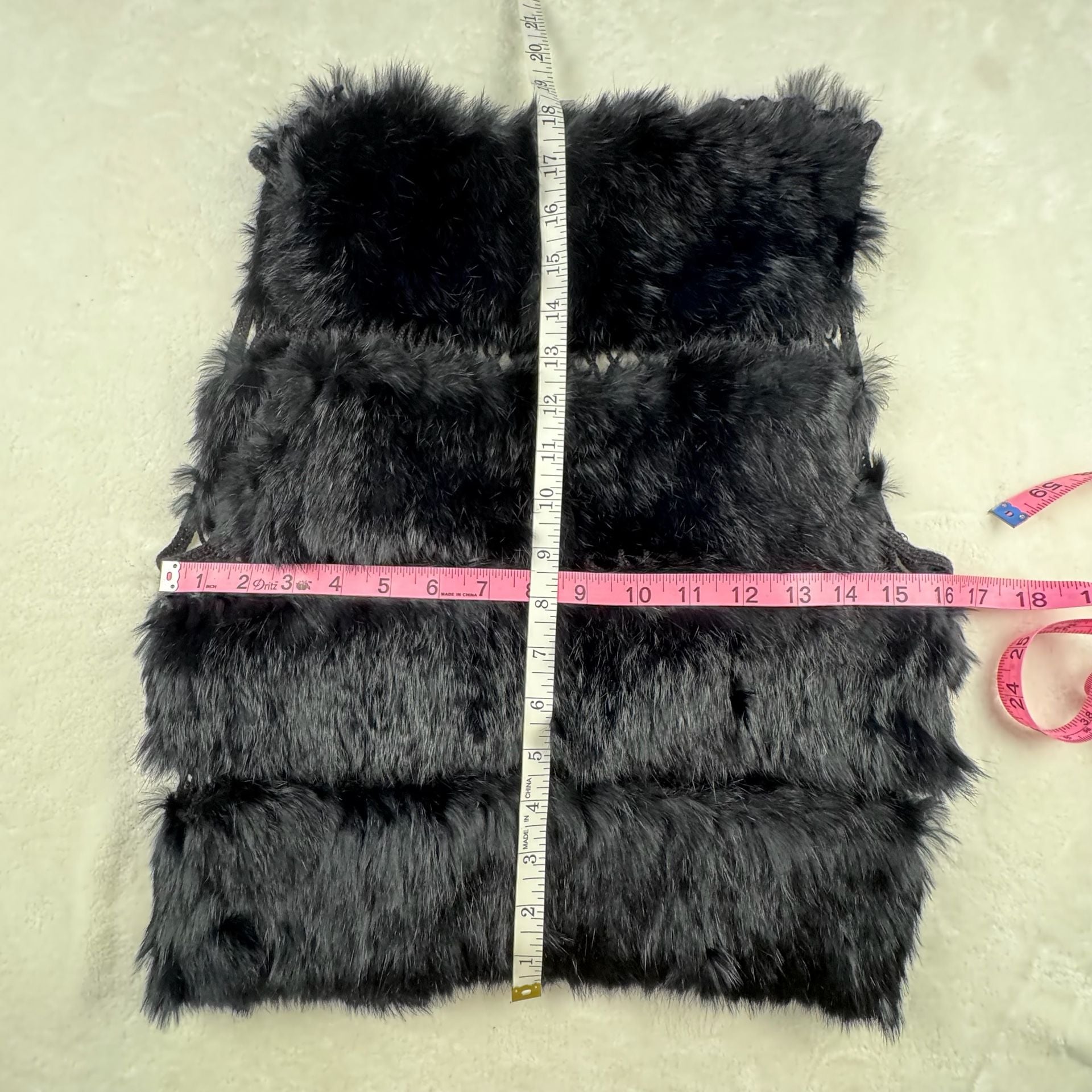BCBG Max Azria Black Lapin Fur Vest Sleeveless Jacket Gillet size M 3