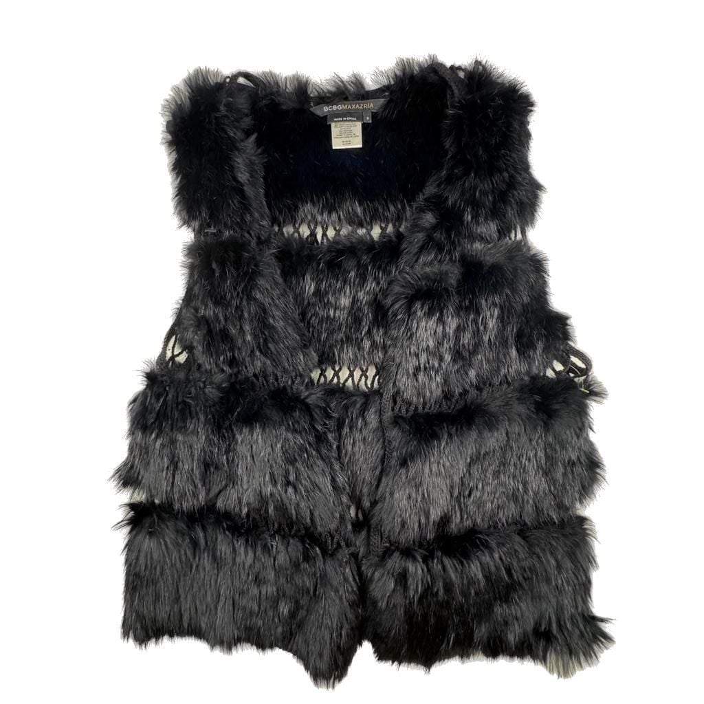 BCBG Max Azria Black Lapin Fur Vest Sleeveless Jacket Gillet size M 2