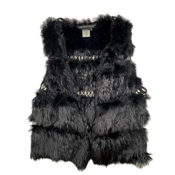 BCBG Max Azria Black Lapin Fur Vest Sleeveless Jacket Gillet size M