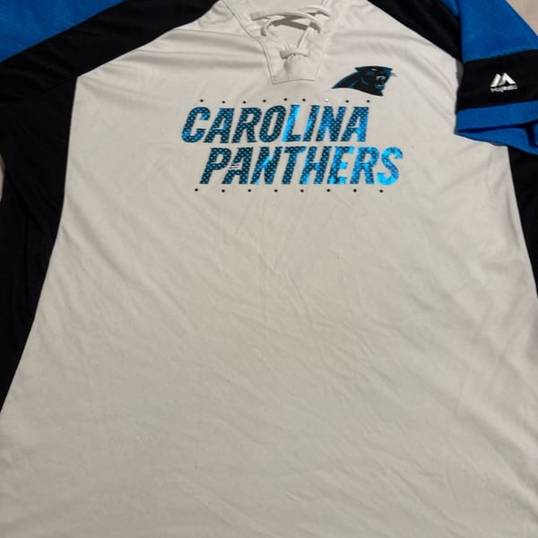 Majestic Carolina Panthers Women's XXL Fan Fashion Lace-Up V-Neck Jersey Shirt