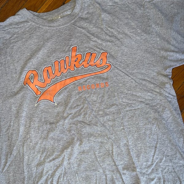 Vintage Rawkus Records 90s Hip Hop Script Logo T-Shirt Heather Grey