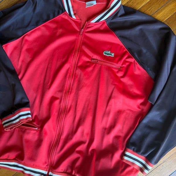 Vintage Lacoste Sport Red and Black Colorblock Track Jacket Size 9