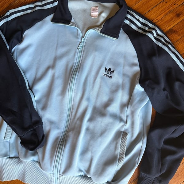 Vintage 80s Adidas ATP Keyrolan Track Jacket Light Blue/Navy