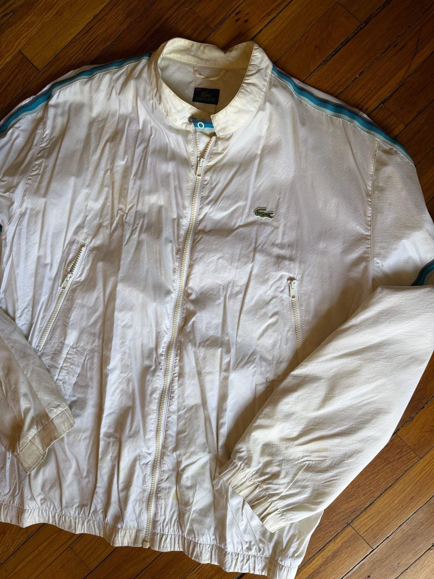Vintage Lacoste Sport White Windbreaker Jacket with Stripe Detail 2