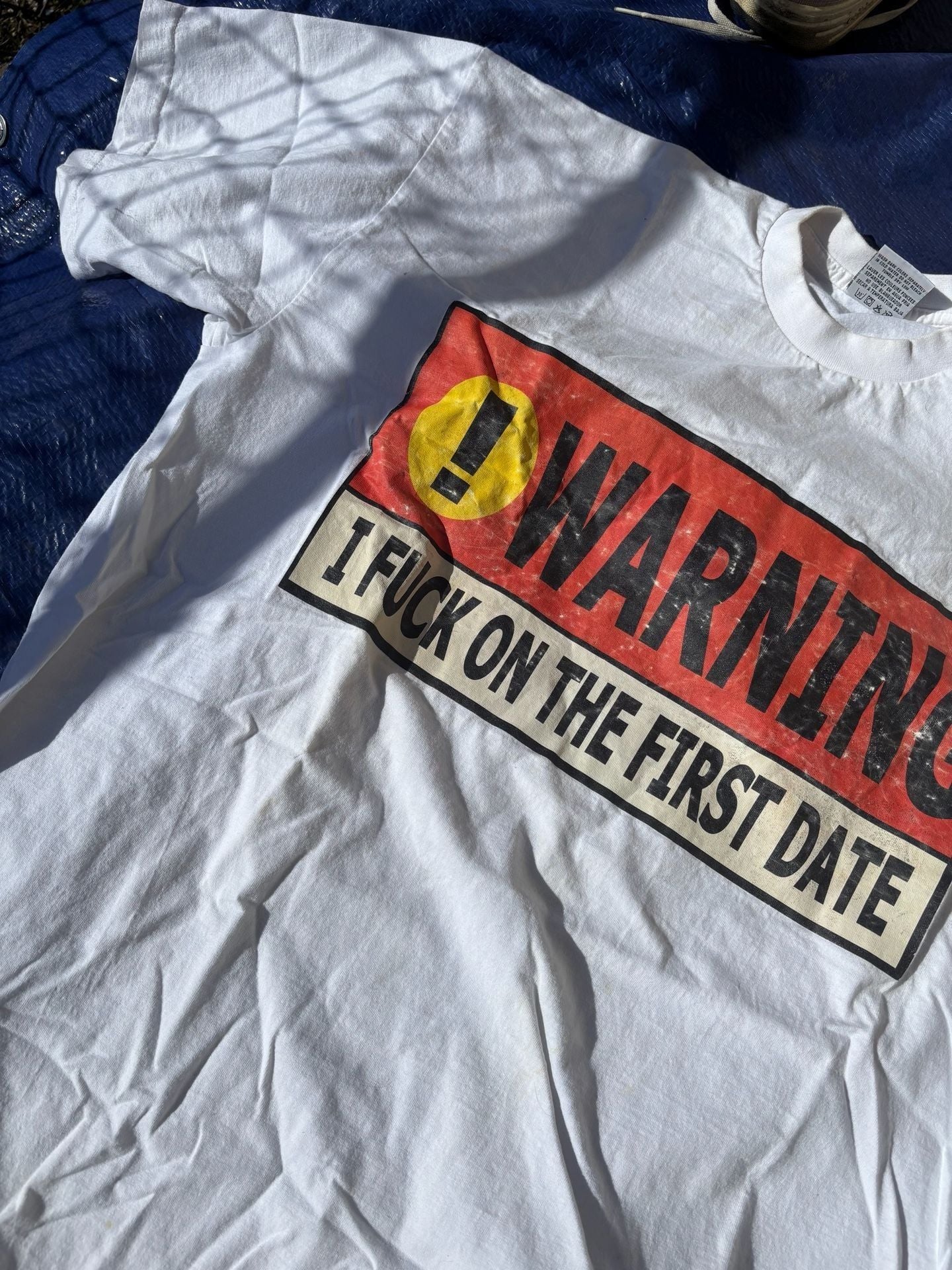 Vintage Warning I Fuck On The First Date Graphic Tee Size L 1