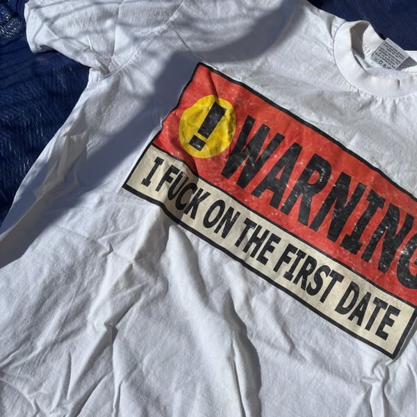 Vintage Warning I Fuck On The First Date Graphic Tee Size L