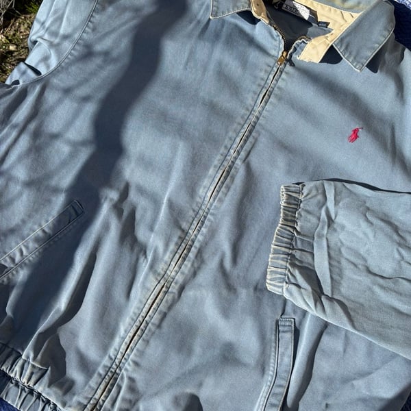 Vintage Polo Ralph Lauren Made in USA Blue Denim Harrington Jacket with Corduroy Collar
