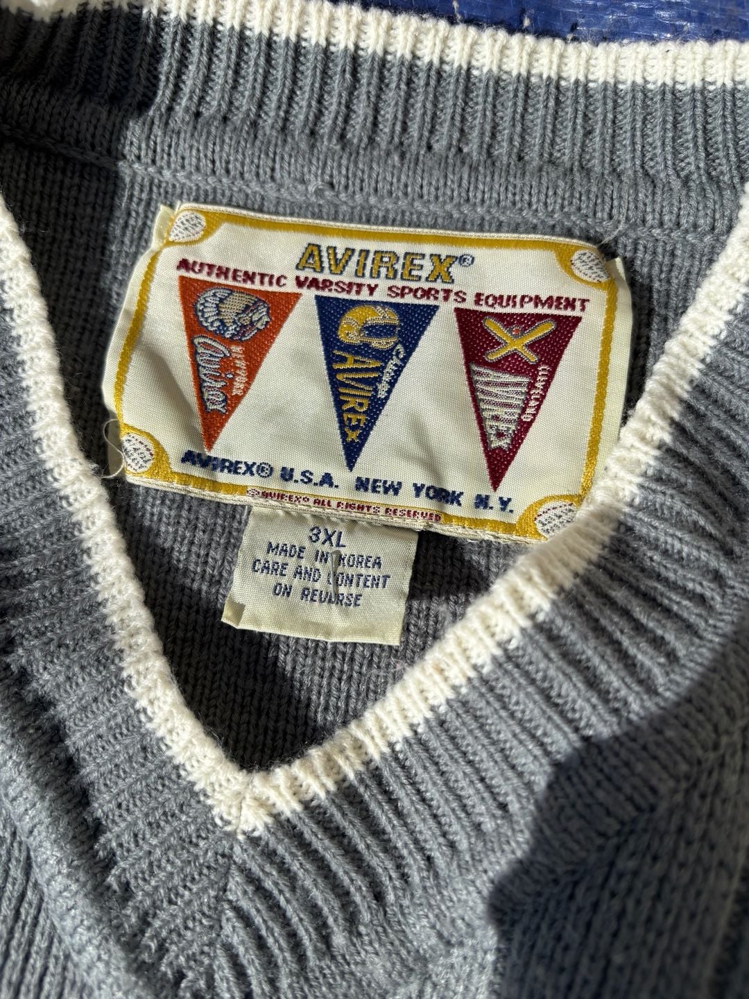 Vintage 90s Avirex Varsity Authentic Sports Equipment Knit V-Neck Sweater Vest Grey 3XL 2