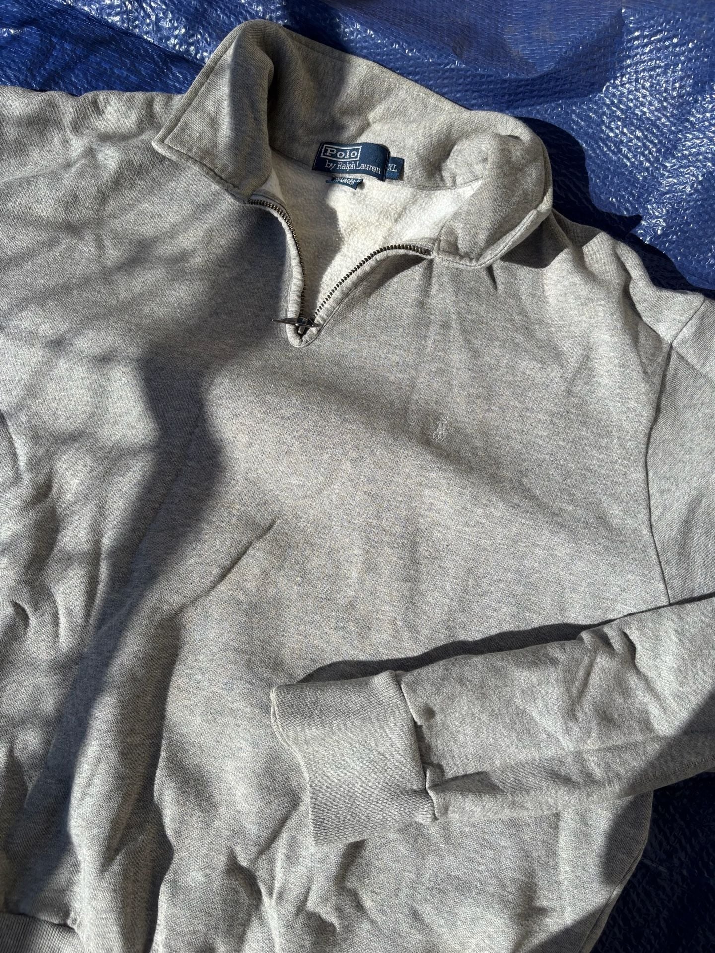 Vintage Polo Ralph Lauren Gray Quarter Zip Pullover Fleece Sweatshirt XL 1