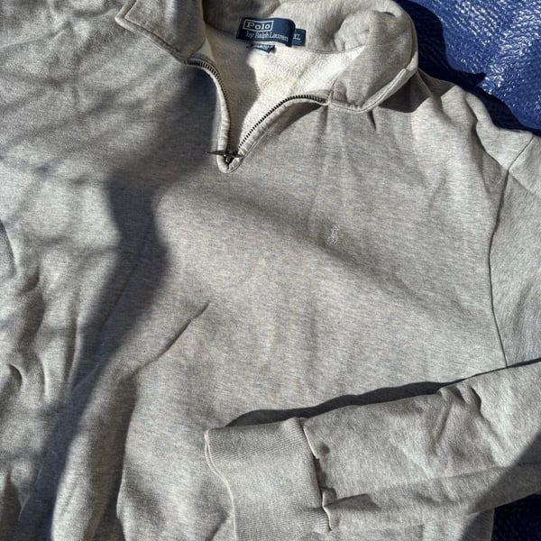 Vintage Polo Ralph Lauren Gray Quarter Zip Pullover Fleece Sweatshirt XL