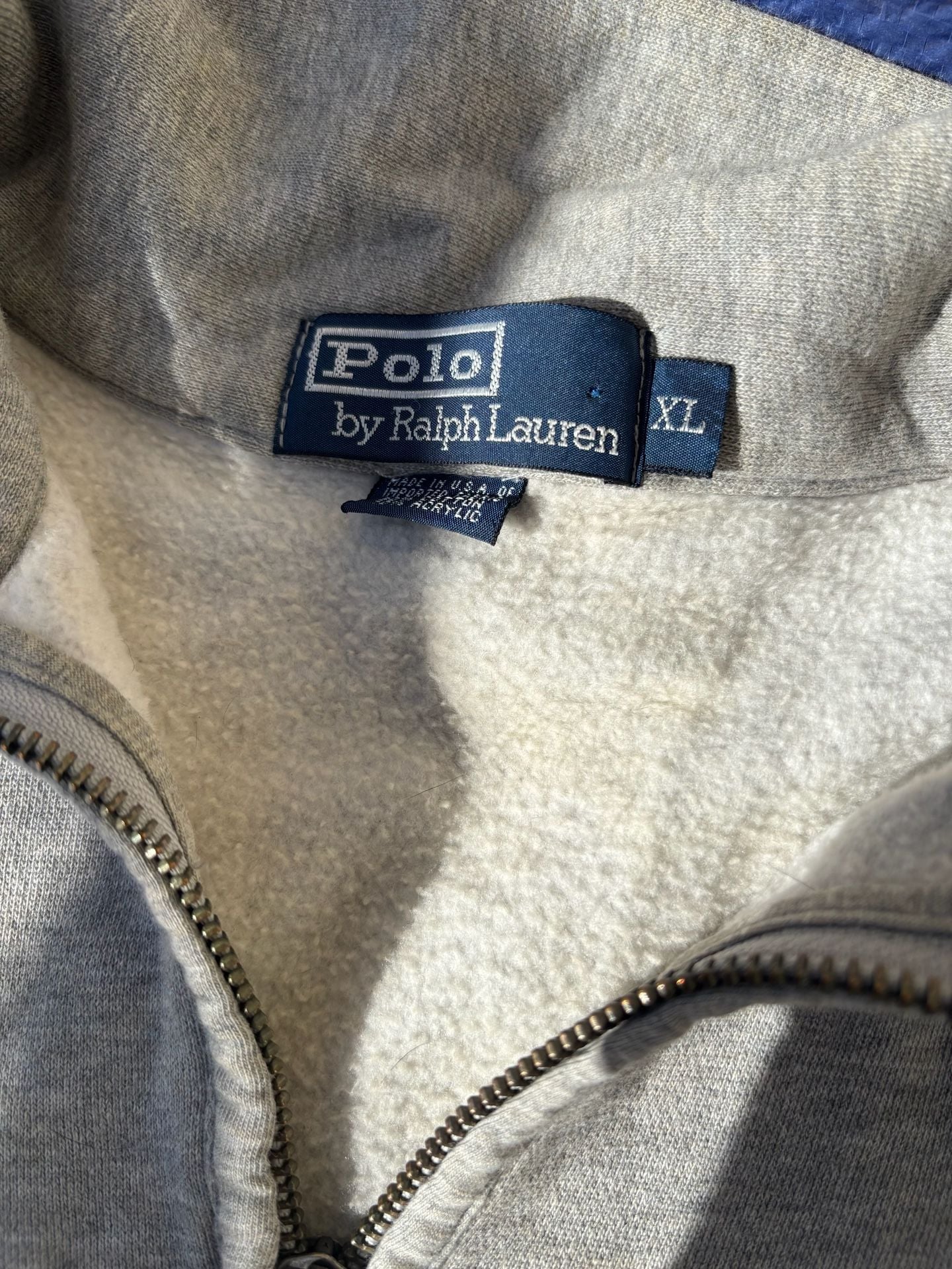 Vintage Polo Ralph Lauren Gray Quarter Zip Pullover Fleece Sweatshirt XL 2