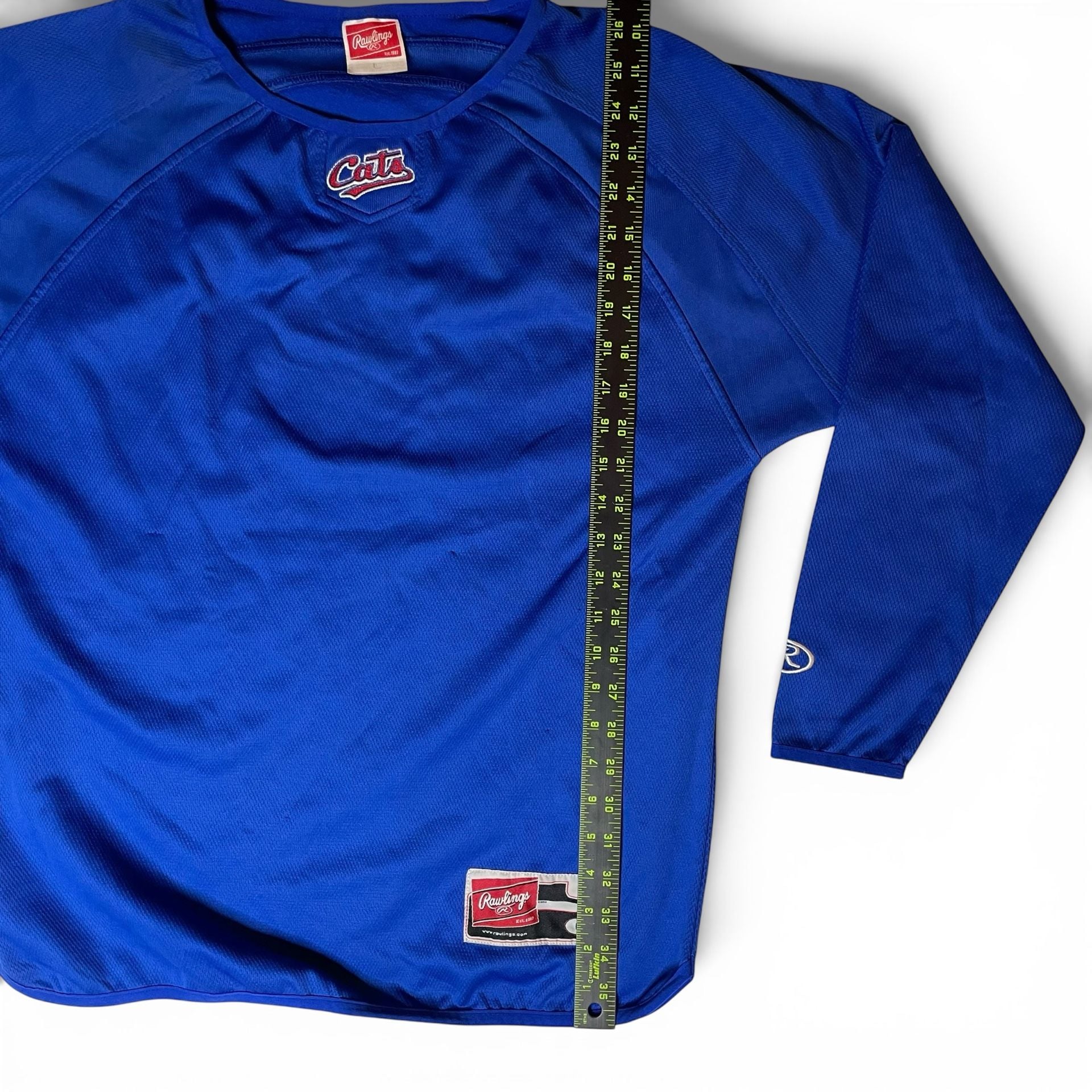 Rawlings Cats Baseball Pullover Jersey Mens L Blue Long Sleeve 3