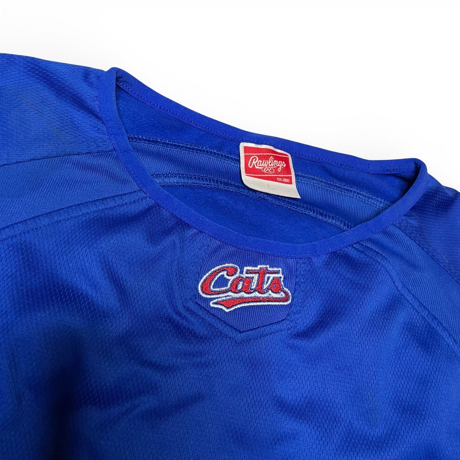 Rawlings Cats Baseball Pullover Jersey Mens L Blue Long Sleeve 5