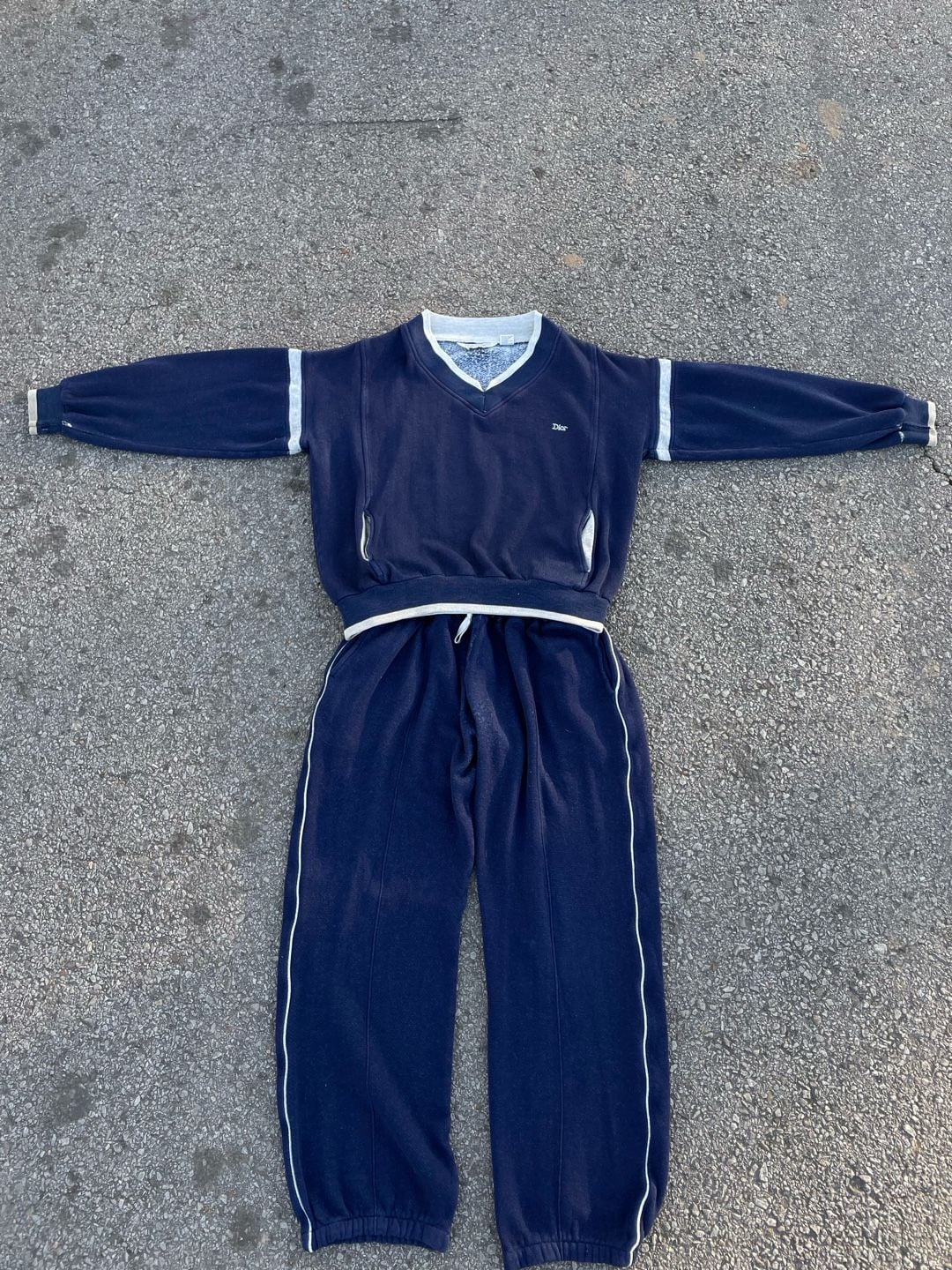 Vintage Christian Dior Monsieur Navy Blue V-Neck Tracksuit Set 1