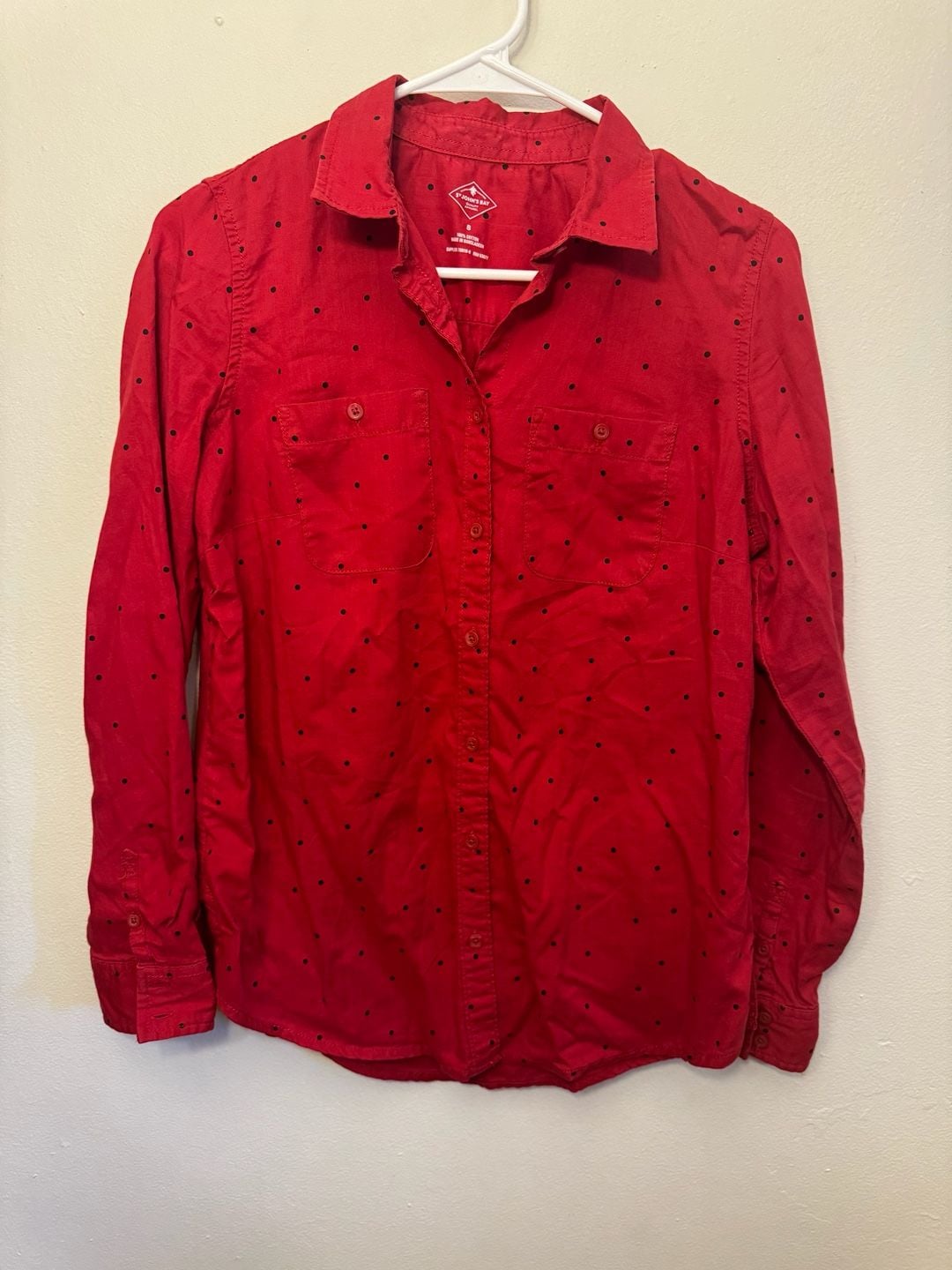 St. John's Bay Red Polka Dot Long Sleeve Button Down Shirt Size S 2