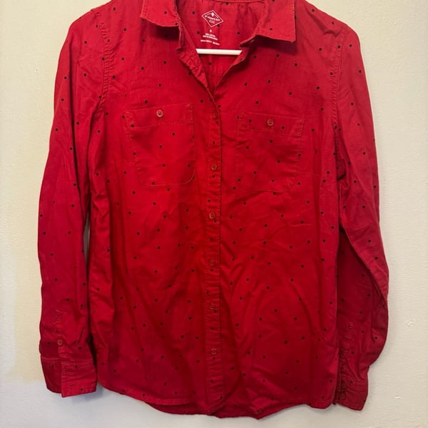 St. John's Bay Red Polka Dot Long Sleeve Button Down Shirt Size S