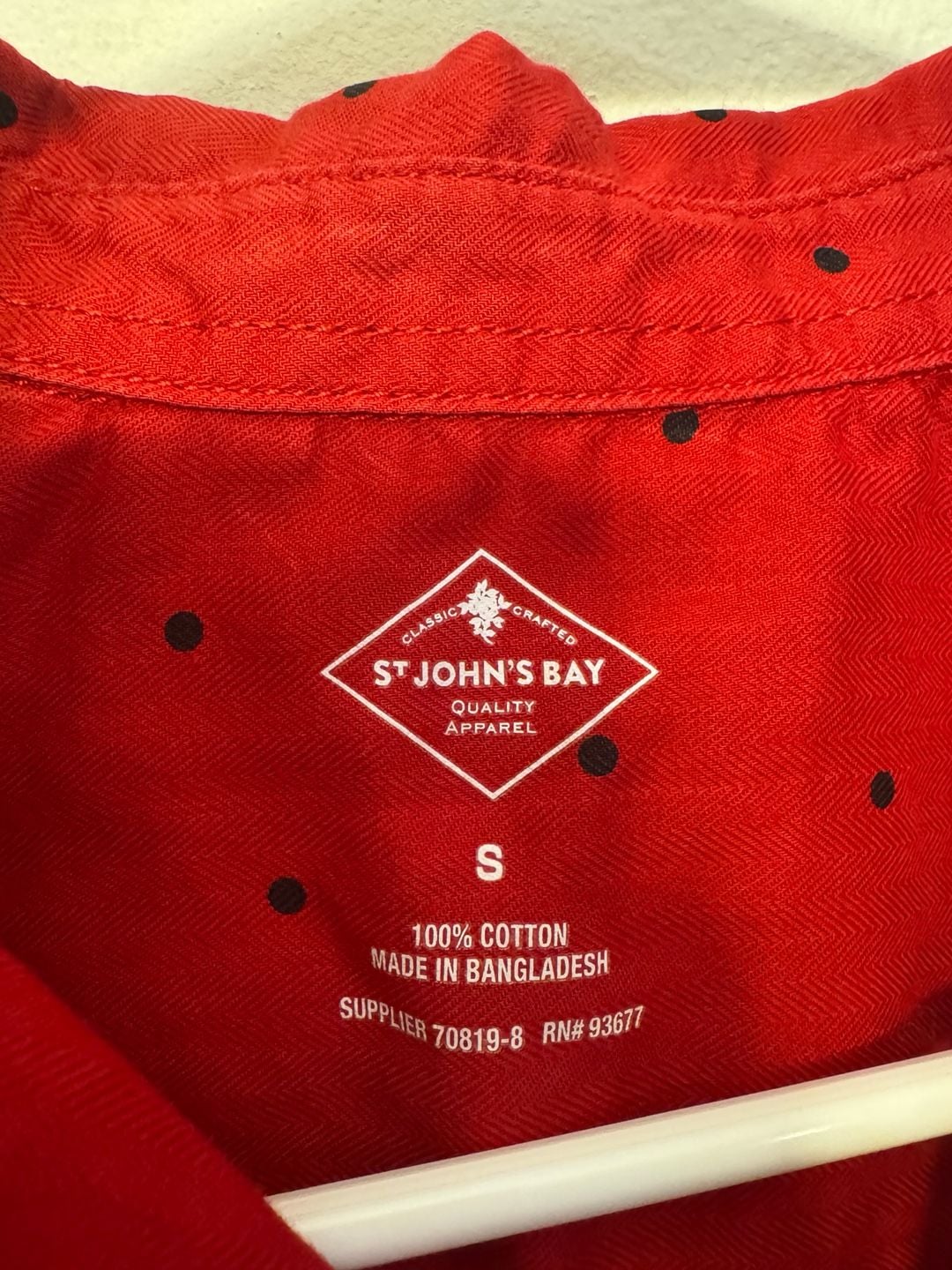 St. John's Bay Red Polka Dot Long Sleeve Button Down Shirt Size S 4