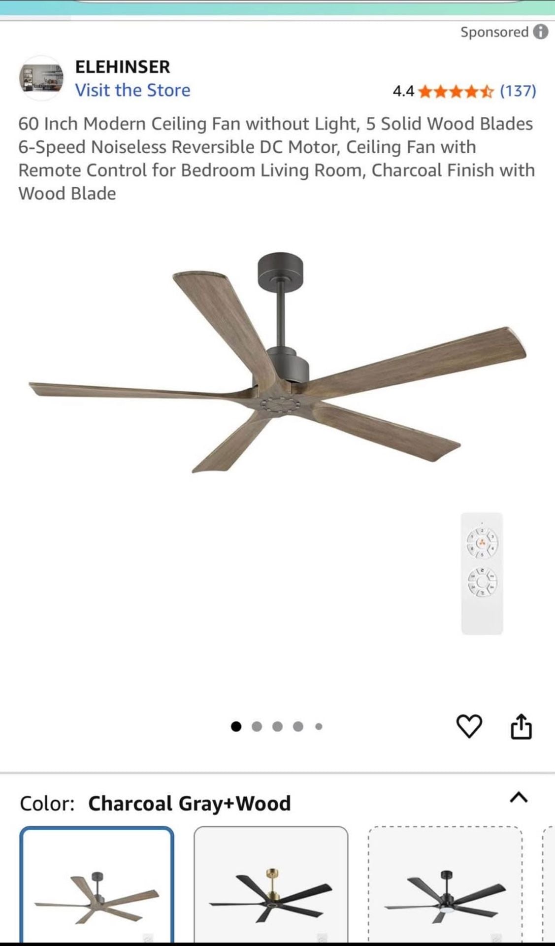 ELEHINSER 60 Inch Modern Ceiling Fan without Light 1