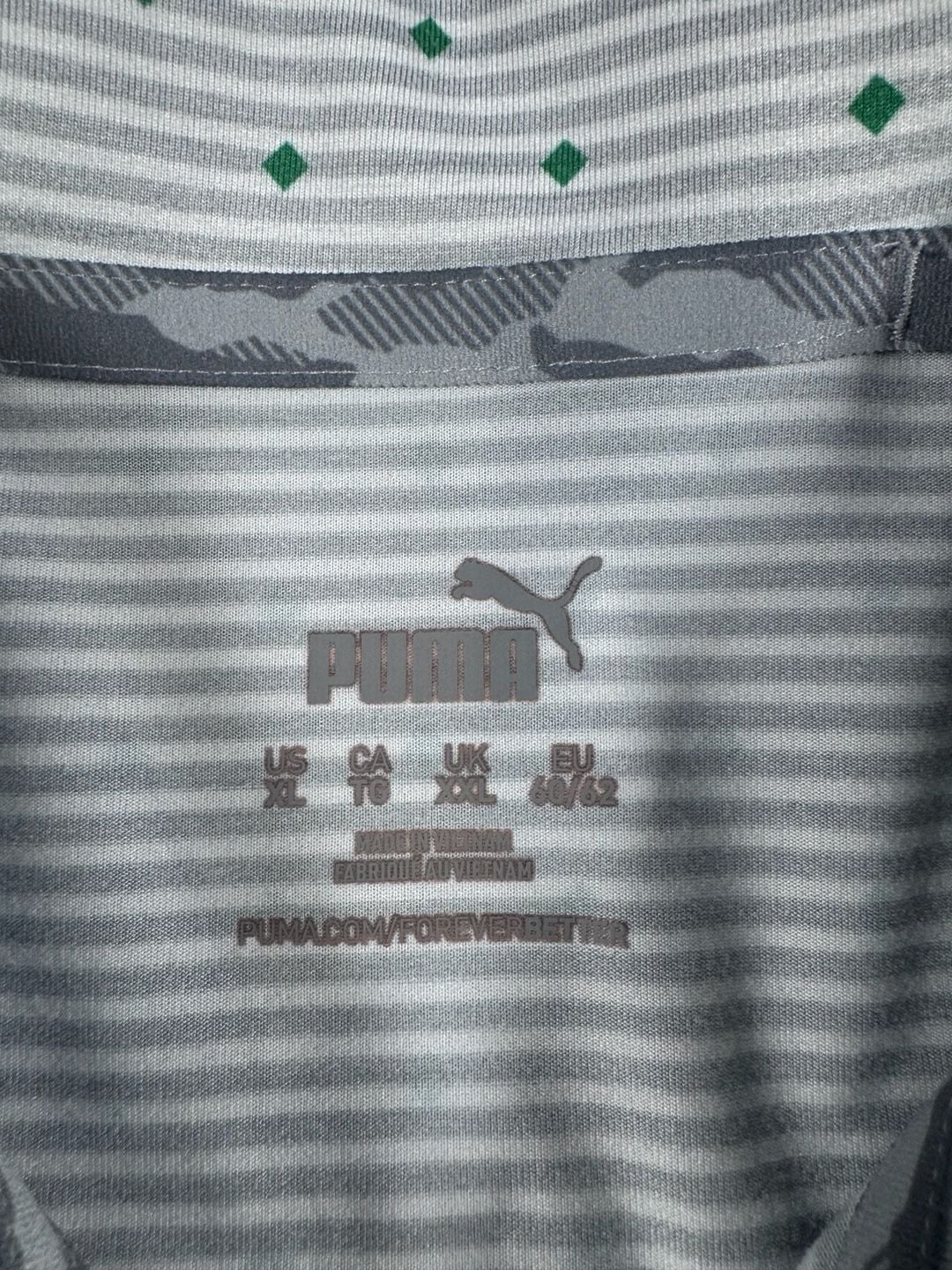 Puma MATTR Spring Season Golf Polo Shirt White Green Striped Diamond Print 3