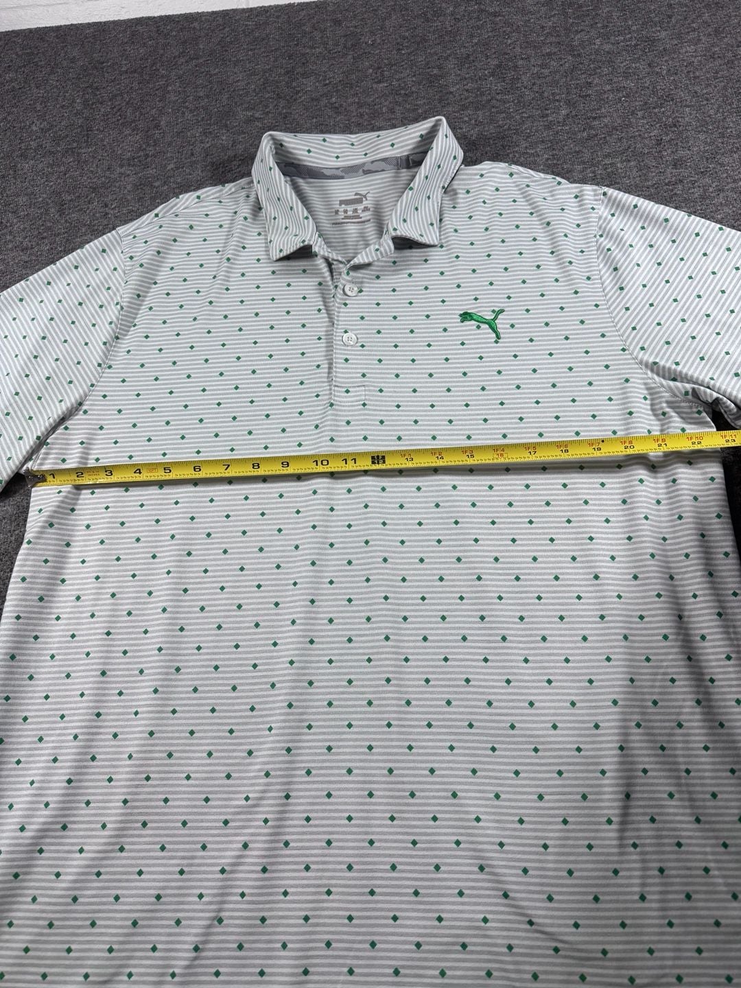 Puma MATTR Spring Season Golf Polo Shirt White Green Striped Diamond Print 5
