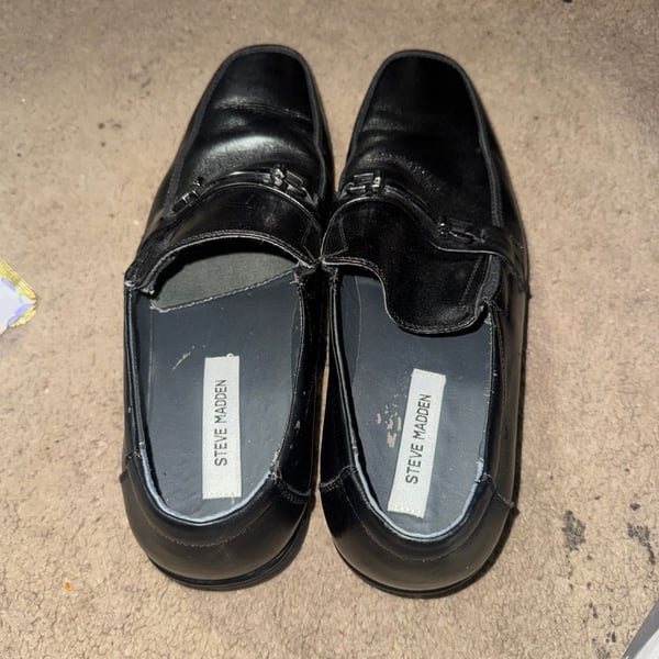 Steve Madden Men's P-TRAMM Leather Slip-On Loafers Black Size 12